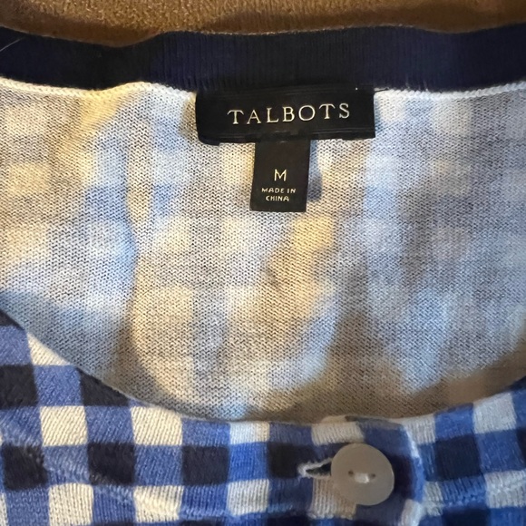 Talbots M Charming Navy Gingham Lightweight Cardigan - Picture 2 of 5